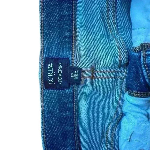 J Crew Factory Stovepipe Jeans Raw Hem Straight Leg Stretch Sz 27 - Picture 5 of 8